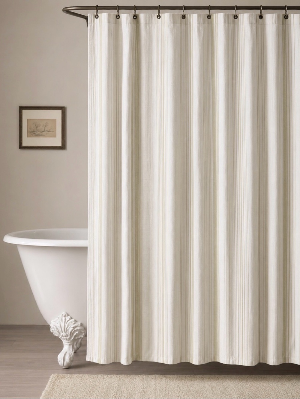 Restoration Hardware Cream and Beige Striped Shower Curtain